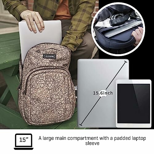 Backpack with laptop sleeve holding a 15.6 inch laptop.