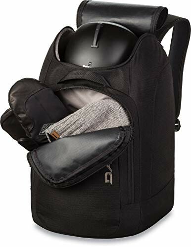 Black backpack with helmet storage and gloves inside