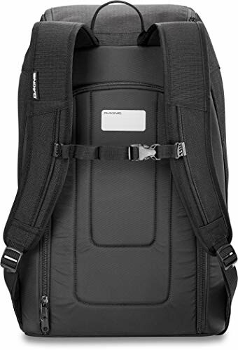 Black backpack with padded shoulder straps and chest buckle.