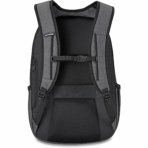 Back view of a black and gray backpack with adjustable straps.