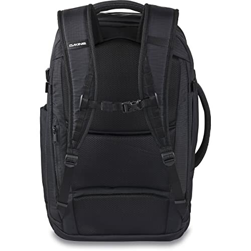 Black travel backpack with multiple compartments and straps