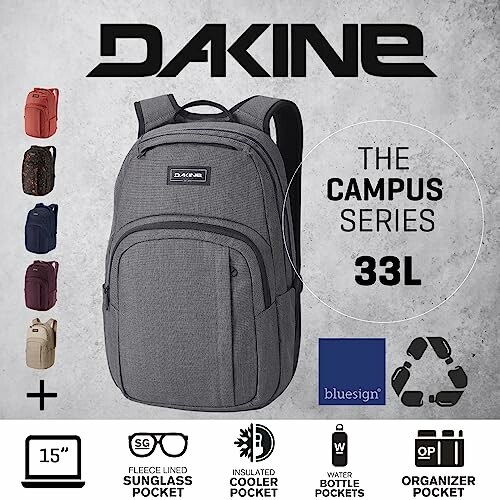 Dakine Campus Series 33L backpack with features and color options.