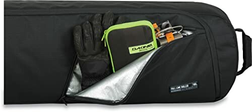 Ski bag with gloves and accessories in pocket